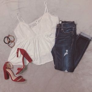 Cute white tank top with lace on the top